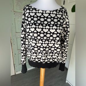 Maeve Anthropologie Large black & white Hearts Sweater - oversized plush cozy